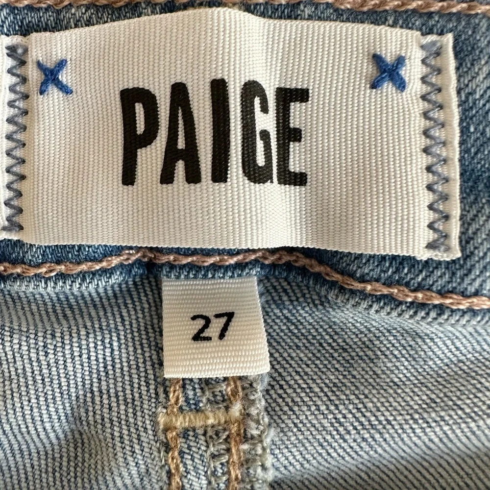PAIGE Anthropologie Jeans Size 27 Brigitte Straight Leg Raw Hem Stretch Mid Rise
